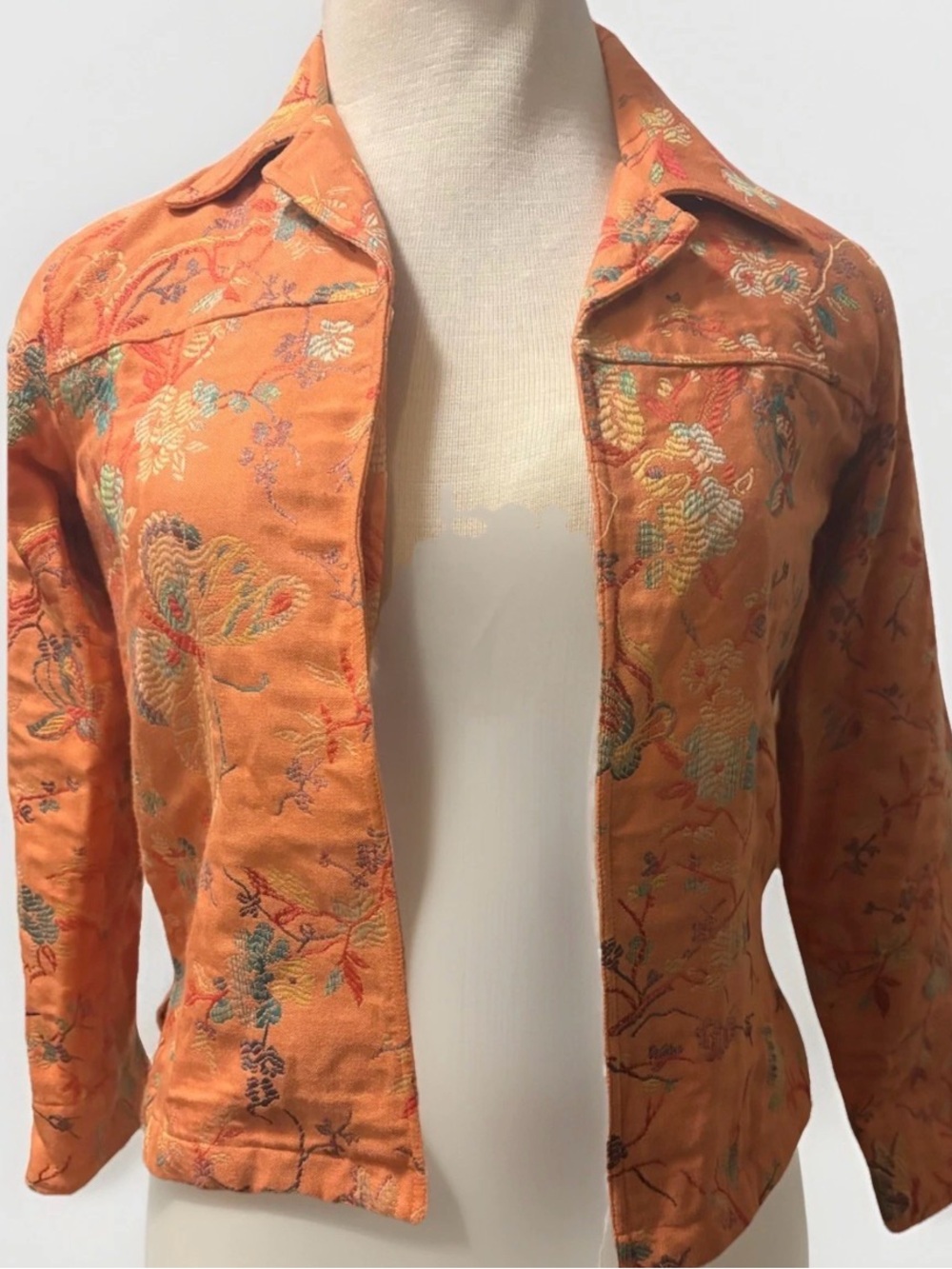 Coldwater Creek Orange Embroidered Cropped Jacket